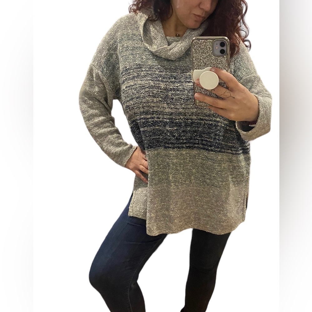 J. Jill sweater with cowl neck size XL cotton wool blend grey and blue slouchy